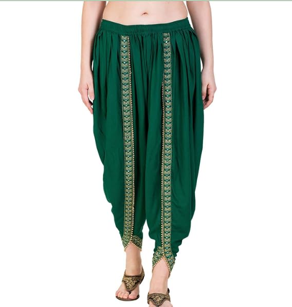 kanna fabric Women/Girls Cotton Rayon Solid Full Length Lace Loose Fit Plain Dhoti/Salwar/Patiala Color-Green-picture-16