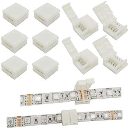LED Strip Solderless Connector Adaptor for 10mm Wide 5050 RGB Waterproof Led Strip Light (4 Pin RGB Strip Connector), Pack of 10