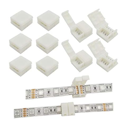 D DrNeeko LED Strip Solderless Connector Adaptor for 10mm Wide 5050 RGB Waterproof Led Strip Light (4 Pin RGB Strip Connector), Pack of 10 Cover