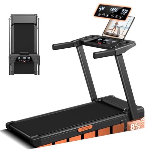 Cursor Fitness 8% Incline Treadmills for Home, 3.0HP Quiet Brushless 1-12km/H Running Machine, 136KG Capacity Walking Pad Treadmill with Foldable