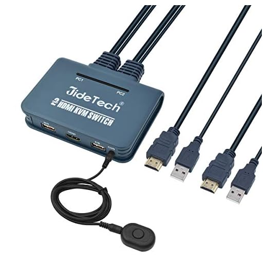 JideTech HDMI KVM Switch 2 Port with Cables, Selector Switcher for 2 Computers Share One Monitor, Keyboard, Mouse and USB Peripheral Support 4k×2K@30hz Resolution