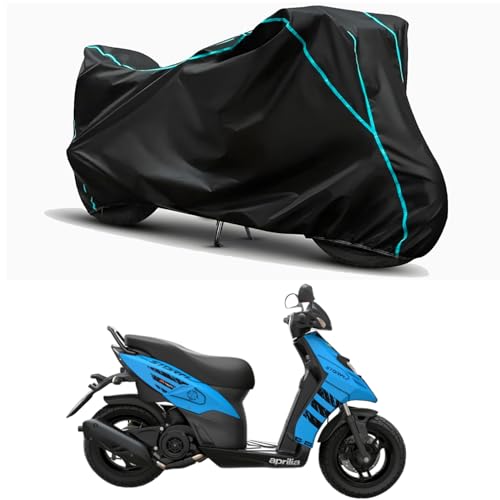 Image of Waterproof Bike Body Cover Compatible for | Aprilia SR 125 | Taffeta Fabric, Sky Piping Design, Bottom Elastic Fit | Dustproof, Sun UV & Rain Protection for All Weather.