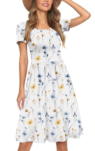 Image of Womens Short Sleeve Empire Waist Dresses Casual Summer Dress with Pockets