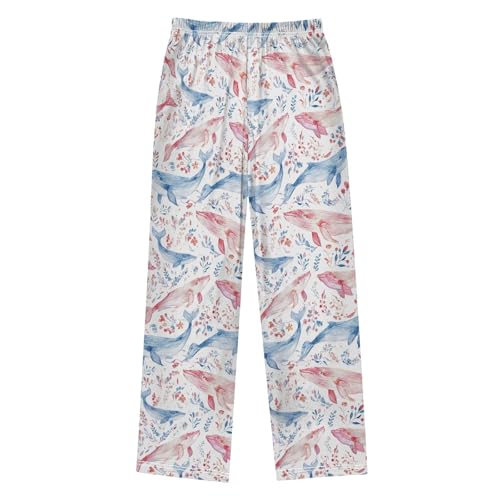 Pink Blue Whale Pattern Pajama Pants Lounge Sleep Pants Elastic Waist Long Pajama Bottoms with Pockets for 6-14 Years2