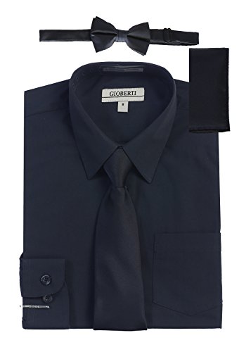 Image of Gioberti Boy's Long Sleeve Dress Shirt + Solid Tie, Bow Tie, and Hanky