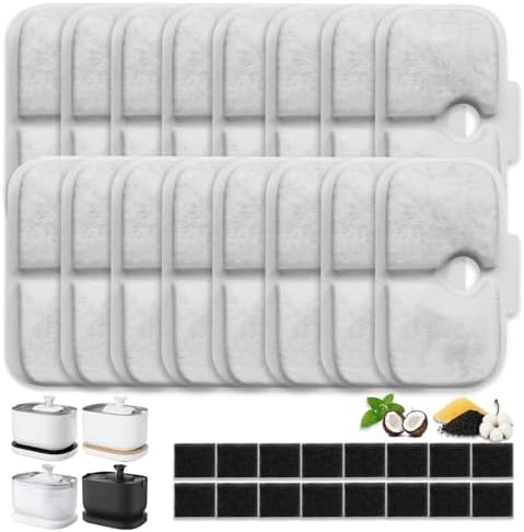 16+16 Pack Replacement Filters for PETLIBRO Dockstream Cat Fountain PLWF115/PLWF105/PLWF005, 16 Filters + 16 Sponges Replacement Kit, 6-Month Supply