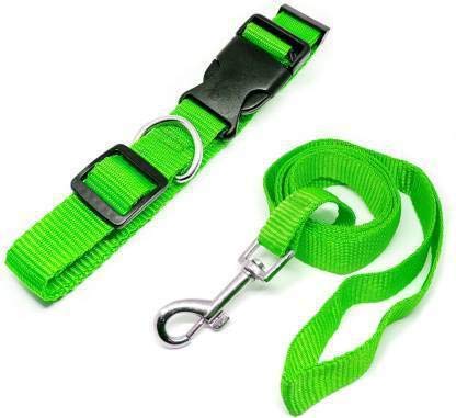 AFERELLE Dog Neck Collar Belts and Leash Set (Green Color, Waterproof, Medium{Collar 14-18 INCH Leash Width 1 INCH Length 1.2 Meter})