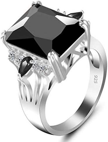 6 Colors Square Crystal Rings for Women Size 6-10 - S925 Silver Plated Black Cubic Zirconia Jewelry Size 8