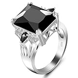 6 Colors Square Crystal Rings for Women Size 6-10 - S925 Silver Plated Black Cubic Zirconia Jewelry