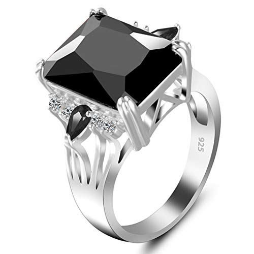 6 Colors Square Crystal Rings For Women Size 6-10 - S925 Silver Plated Black Cubic Zirconia Jewelry Size 8 #TOP11