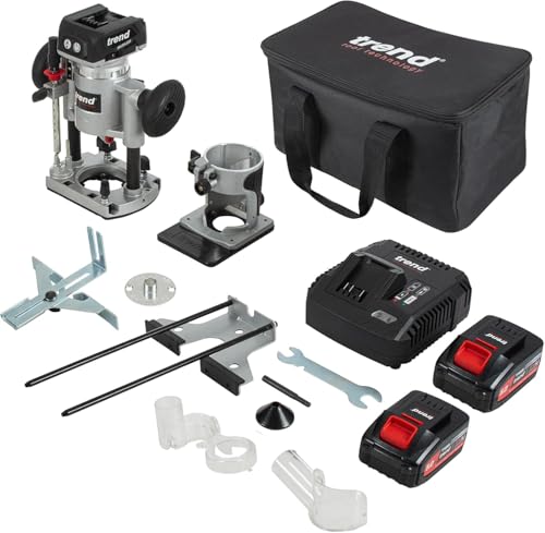Trend 18V Cordless Plunge & Trim Router Kit, 1/4 Inch Collet, 2 x 5.0Ah Batteries, Enhanced Precision Routing, T18 Range, T18S/R14P1