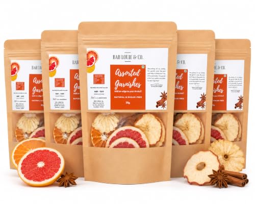Image of Bab Louie & Co. Assorted Dehydrated Fruits Garnishes For Cocktail, Mocktail, Detox Water, Green Tea, Snacks | Air Dried | Gluten Free | No Sugar | 100% Natural | Zero Preservatives | 50 Gm (Pack Of 5)