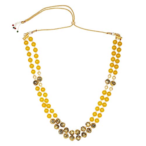 Efulgenz Indian Bollywood Antique Multi Layered Faux Pearl Beaded Bridal Wedding Strand Statement Yellow Necklace Jewelry