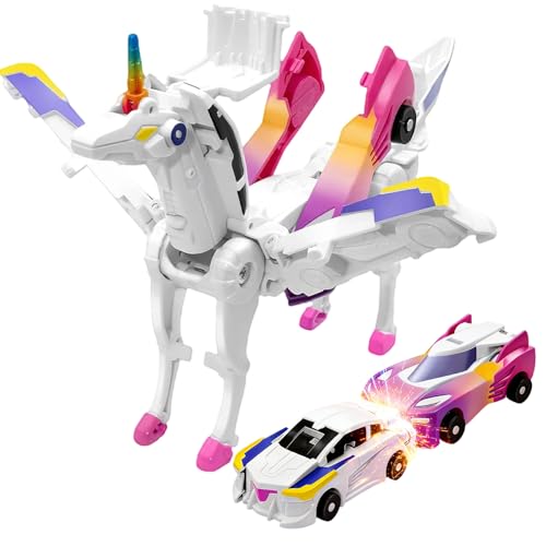 Unicorn Collision Transforming Cars Toy, 2 in 1 Magnetic Cars Collision Transform into unicorn toy, for Boys Girls Age 3-12, magnetic robo car set...