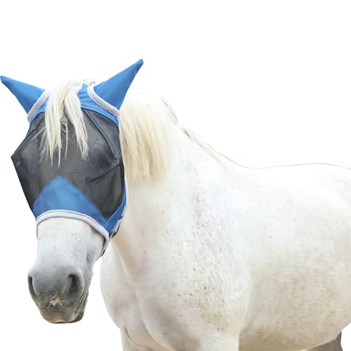 Gallopoff Máscara de mosca de cavalo com orelhas, máscara de mosca à prova de UV de malha fina para
