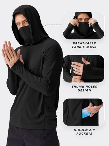 Image of PINSPARK Men's Sun Protection Hoodie with Mask UPF 50+ UV Long Sleeve Shirt Men Rash Guard Performance Fishing Hiking Shirt