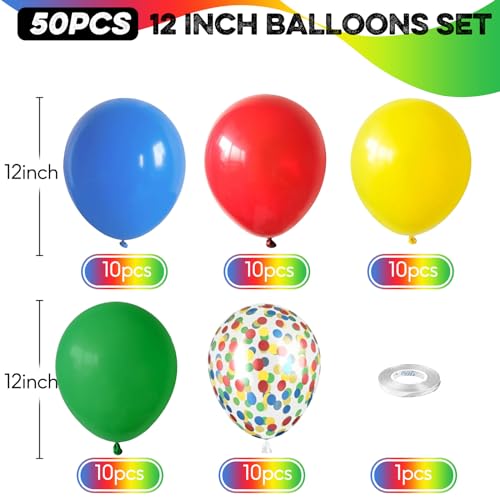 Image of Red Blue Yellow Green Balloon Set, 12 Inch Carnival Circus Party Balloon Red Blue Green Yellow Helium Balloons Confetti Latex Balloon for Video Game Party Rainbow Kid Birthday Party Carnival Circus