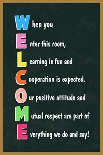 Image of Laminated Classroom Sign Welcome Teacher Motivational Inspirational Rules Teacher Supplies School Decor Teaching Toddler Kids Elementary Learning Decorations Light Tan Poster Dry Erase Sign 24x36
