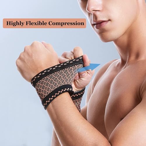 XFSRG Weiches Handgelenk Bandagen 2 Paar Set Atmungsaktive Wrist Wrap Handgelenkstütze für Fitness Bodybuilding Krafttraining Gelenkstütze Handgelenkschoner （Kupfer S）