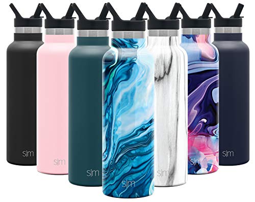 Simple Modern 590mL (20oz) Ascent Termo Botella Termica de Agua Acero Inoxidable Tapa y Pajita Prueba de Fugas sin BPA Aislada al Vacío Doble Pared para Deporte Café-Geoda Oceánica