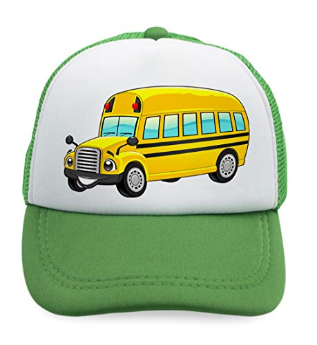 Summer Kids Trucker Hat School Bus Smiling Polyester Boys Girls Sun Toddler Caps Kelly Green Design Only Adjustable