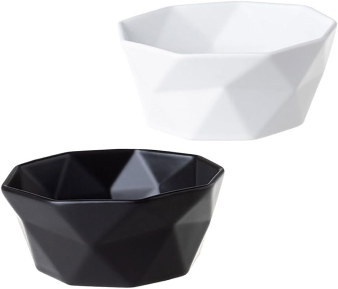 Ceramic Rice Bowls Small 2pcs Set Irregular Shape Multi-use Food Bowls for Salad and Soup Black and White Porcelain for Household Dining