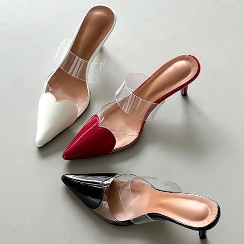 Love Heart Clear High Heeled Sandals for Women Closed Pointed Toe Comfortable Stiletto Mule Slip On Summer Party Prom Shoes4