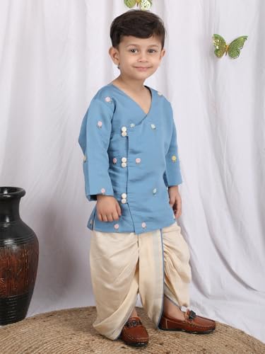 Image of POLKA TOTS Pure Cotton Traditional Dhoti Kurta Set for Baby Boys, Toddlers & Kids | Soft and Breathable Cotton Ethnic Dress for Festivals and Weddings | Traditional Elegant Indian Festive Clothing