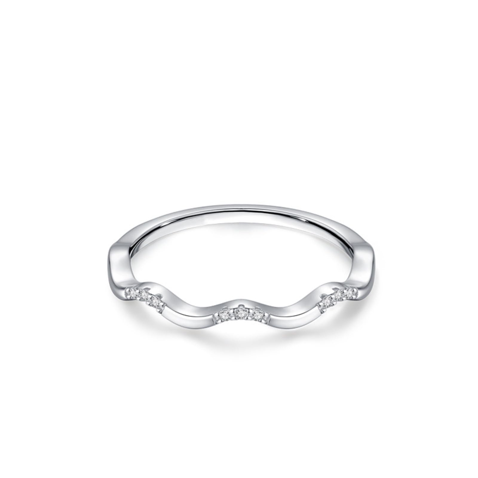 Bague Femme Or 9/14/18 carats, Anneau Empilable Ondulée Orné de Diamant, Bague Fine Or Blanc Personnalisée
