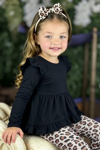Image of Arshiner Toddler Girl Clothes Ruffle Trim Long Sleeve Pullover Top and Floral Print Leggings Fall Outfits Kids Clothing Sets