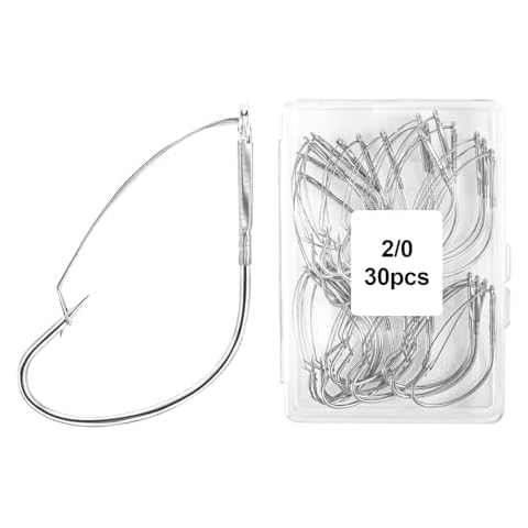 UNYLE 30 Pack Weedless Fishing Hooks Wacky Rig Hooks, Carbon Steel Bass Fishing Hooks with Weedless Guard for The Wacky Rig & Neko Rig Worm Lure Baits 2/0 Cover