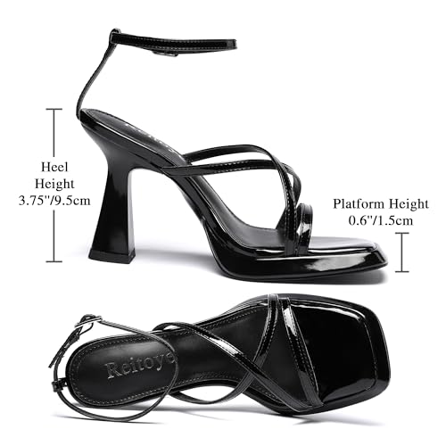 Reitoye Strappy Heels for Women Platform High Chunky Heels Square Open Toe Heeled Sandals Ankle Strap Block Heels4