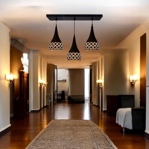 Image of GreyWings 3 Light Hanging Light for Home, Black Aluminium Pendant Light with E27 Holder Designer Ceiling Hanging Lamp for Bulb Not Included, Linear Set
