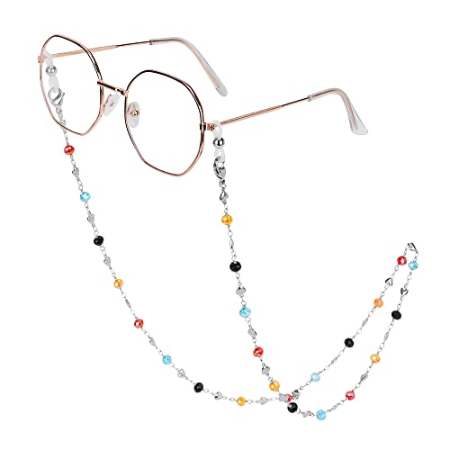 Image of Eyeglass Chain Silver Stainless Steel Handmade Necklace for Reading Glasses Sunglass Beaded Chains for Men Women