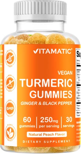 Vitamatic Turmeric Gummies With Ginger & Black Pepper Extract - 95% Curcuminoids - 60 Vegan Gummies #TOP22