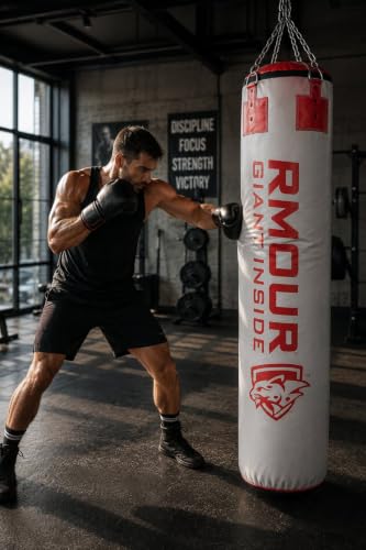 Image of RMOUR Unfilled PU Punching Bag for Boxing MMA Sparring Punching Training Kick Boxing Muay Thai with Hanging Chain (Grey, 5 Feet /155 cms)