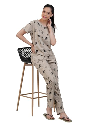 Image of Women's Premium Cotton Print Night Suits - Comfortable & Stylish Pajama Set with Pockets