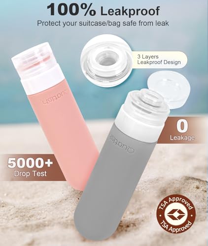 Image of Quatish Travel Bottles for Toiletries, Original Patented Leak Proof Travel Size Containers, 3 oz Tsa Approved Silicone Shampoo and Conditioner Bottles, 4 Pack, Dusty Pink