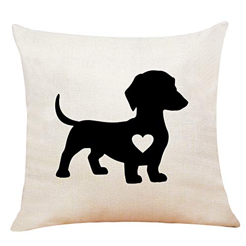 XUWELL Funda de almohada de lino y algodón con diseño de perro salchicha con corazón, regalo para el día de San Valentín para los amantes de los perros, 45,7 x 45,7 cm para sofá, cama, decoración del