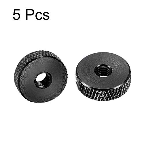 Uxcell Flat Knurled Nut - M5 X 16Mm X 5Mm Thumb Nuts Lock Adjusting Nuts Aluminum Alloy Black 5Pcs #TOP2