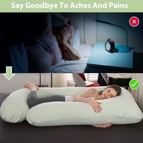 BATTOP Pregnancy Pillows for Sleeping- Full Body Maternity Pillow with Cooling Breathable Cover, U-Shaped Pregnancy Pillow for Side Sleepers - Support for Back,HIPS,Legs,Belly (Mint Green)