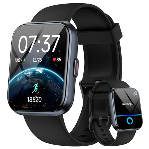 Smartwatch Herren Damen, 1.85' Smart Watch mit Telefonfunktion/Whatsapp, Fitnessuhr Herren mit Herzfrequenz/Schlafmonitor, 10 Tage Akku, 3ATM Wasserdicht Pulsuhr Damen für Samsung/iOS/Android, Alexa