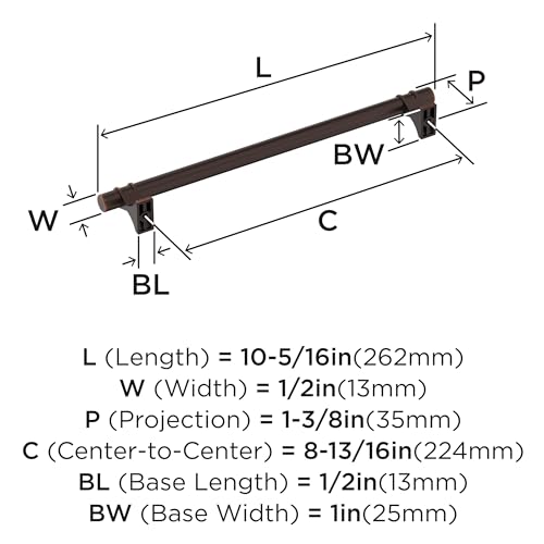 Image of Amerock Davenport 8-13 /16 inch (224mm) Center-to-Center Oil-Rubbed Bronze Cabinet Pull, BP36619ORB
