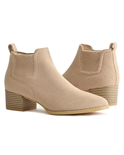 Low Heel Ankle Boots for Women Chunky Heel Knit Sock Chelsea Boots Slip On Stretchy Comfortable Short Boots Fashion Black Brown Heeled Booties Dress Shoes for Fall & Winter4