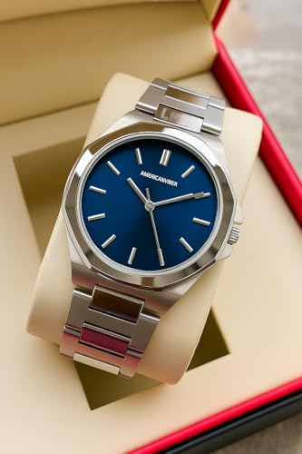 Image of AMERICANVIBER Dual Tone Stainless Steel Strap Men's Wrist Watches Classic Minimalist Bar Scale Dial Analog Wrist Watch for Men