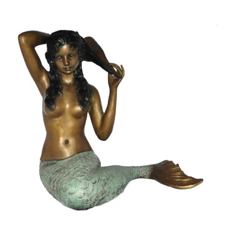 P&F HIGH QUALITY PRODUCTS Mermaid Sitting Holding Shell Bronze Statue Sculpture Garden Fountain (Traditional Lost Wax Bronze Process) Cover
