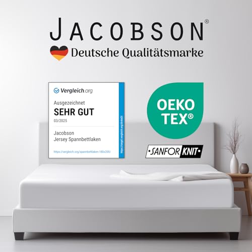 Jacobson Premium Spannbettlaken 200 g/m² Jersey Baumwolle mit Elasthan (140x200-160x200 cm, Anthrazit) – Ansicht 7