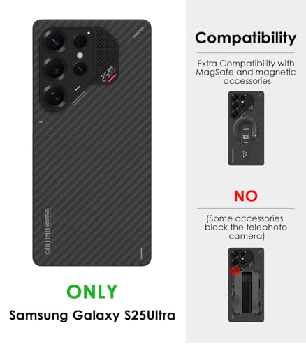 Image of Aulumu S25 Ultra Galaxy Aramid Fiber Magnetic Basic Case | 1500D Ultra Slim Woven | Compatible With Magsafe | Passive Cooling Samsung Galaxy S25 Ultra Case, Black