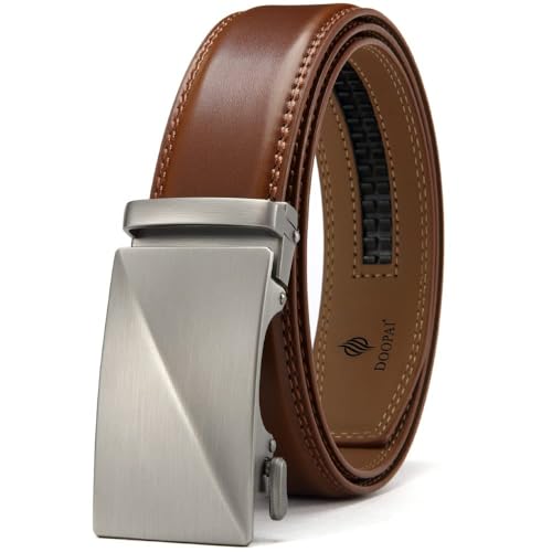 DOOPAI Men's Leather Ratchet Belt, 1 3/8" Wide, Brown belt, Cut-to-Fit