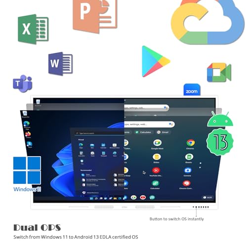 Image of GTek 75 inch Smart Board, 4K Interactive Whiteboard, Touch Screen Digital Electronic Whiteboard with Android 13 (8+128GB) & Windows i7 Dual OS for Classroom, Office, Business and Home